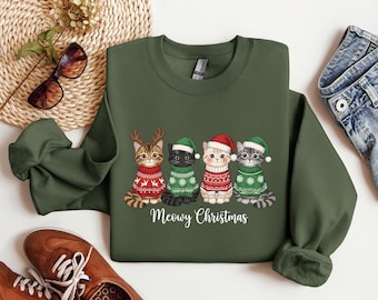 Meowy Christmas Sweatshirt,Happy Cat Year Shirt,Funny Christmas Cat Shirt,Cat Christmas Sweatshirt,Cats Sweatshirt,Cat Lover Christmas Shirt