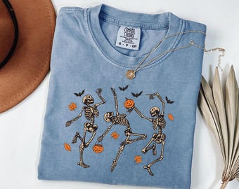 Comfort Colors® Tanzendes Skelett-Hemd, Halloween-Hemd, Kürbis-Hemd, Retro Halloween-Hemd, gruseligem Skelett-Hemd, Herbst-Herbst-Hemd