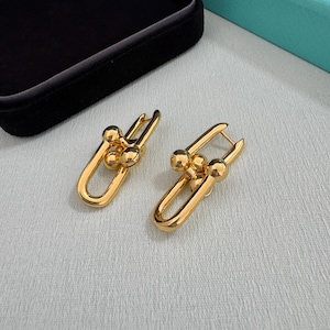 Vintage 18K Yellow Gold HardWear Link Earrings Authentic Tiffany U-Link Dangle Studs Drop Earrings