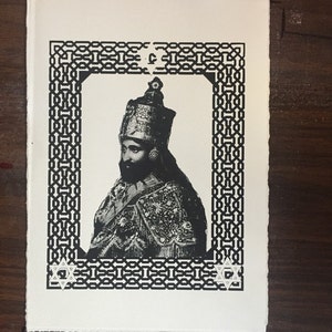 Haile Selassie hand printed mini poster. Rastafari, rasta, jah.