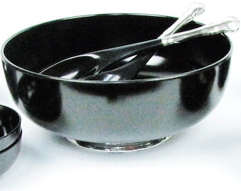 Set da insalata in melamina con montatura in argento TOWLE vintage MCM 1959, 8 ciotole e utensili