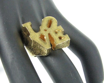 Vintage Gold Tone Brass Robert Indiana LOVE Ring - Size 6.5 - Iconic Pop Art!