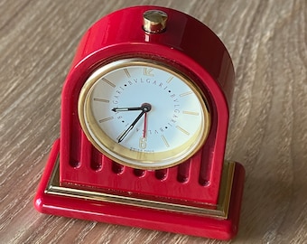 BVLGARI Table Alarm Clock Quartz w/ original leather case