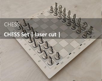 Set di scacchi digitale tagliato al laser – File fai da te per la lavorazione del legno e CNC (licenza personale/non commerciale)