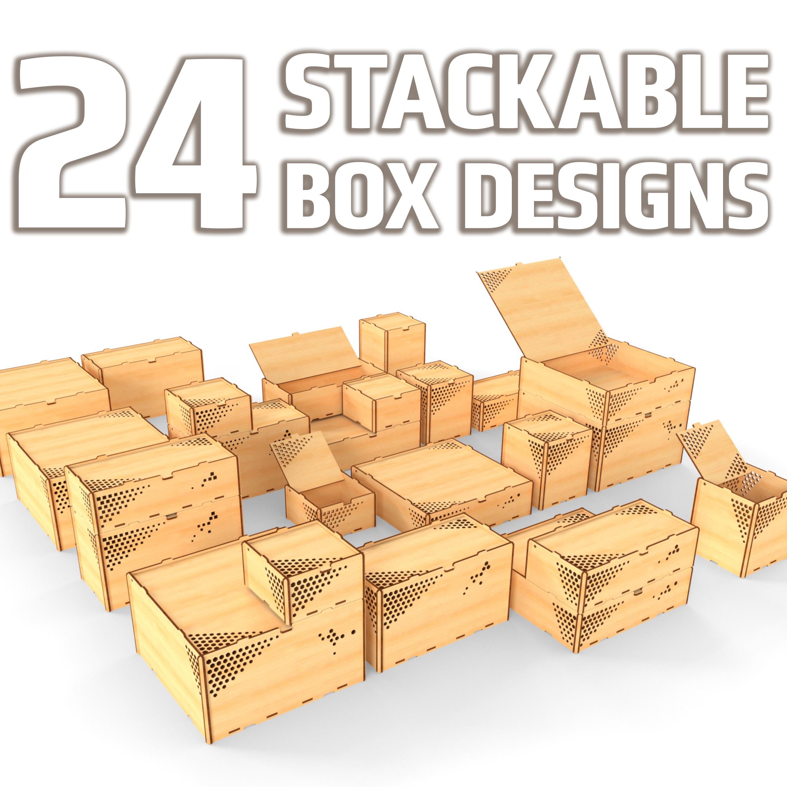 Laser Cut Box - Stackable Storage Organizer With Lid, decorative box for Glowforge, xTool, cnc | DXF PDF Illustrator for 3mm Wood
