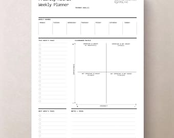 Weekly Planner Printable Minimalist Productivity Planner PDF, Eisenhower Matrix Weekly Organizer for A4 A5 & ReMarkable Tablets