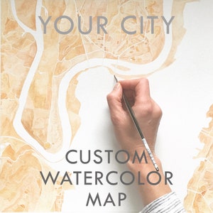 16"Custom Aquarell Kunst Map IHRE STADT Blockplan (Original Aquarell Auftragsarbeit) 16x16 Gemälde Hochzeitsgeschenk Jahrestag Abschlussfeier