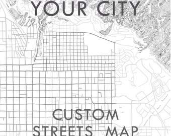 Mapa de líneas de ciudad personalizado TU CIUDAD Mapa Dibujo Blanco y Negro (Impresión Artística) Regalo de Aniversario de Boda Decoración de Pared