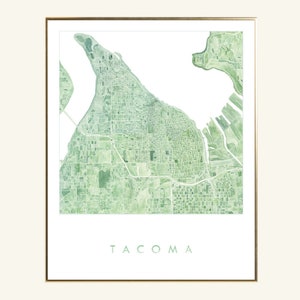 TACOMA Map Watercolor Print WASHINGTON City Block Plan (Art Print) Anniversary Wedding Gift Pacific Northwest Puget Sound Wall Decor