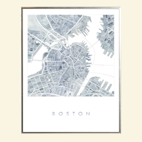 BOSTON Map Watercolor Print City Block Plan (Art Print) MASSACHUSETTS Anniversary Wedding Graduation Realtor Gift New England Wall Decor