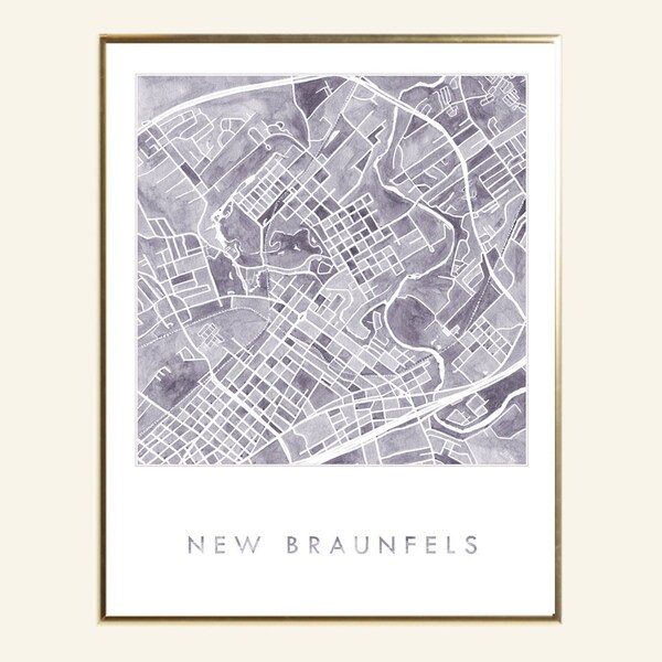 New BRAUNFELS Map Watercolor Print Texas Map Block Plan (Art Print) Wedding Anniversary Realtor Gift Decor Vacation Home