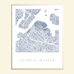 ASTORIA Queens Map Watercolor Print New York City Map Block Plan (Art Print) Wedding Realtor Moving Gift Decor Wall Art