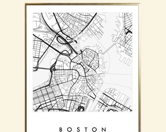 BOSTON Map Street Map MASSACHUSETTS City Map Drawing Black and White (Art Print) Wedding Graduation Anniversary Gift New England Wall Decor