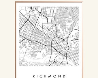 RICHMOND Map Street Map VIRGINIA City Map Drawing Black and White (Art Print) Wedding Anniversary Graduation VCU Gift Art Map Wall Decor