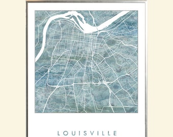 LOUISVILLE Map Watercolor Wash Print KENTUCKY City Block Plan (Art Print) Anniversary Wedding Graduation Realtor Moving Gift