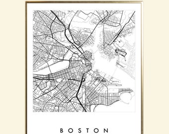Greater BOSTON Map Street Map MASSACHUSETTS City Map Drawing Black and White (Art Print) Wedding Graduation Anniversary Gift New England Art