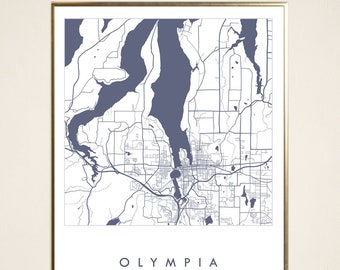 Greater OLYMPIA Map Street Map WASHINGTON City Map Drawing Blueprint Style (Art Print) Wedding Puget Sound Boston Harbor Realtor Gift