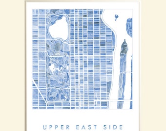 Upper East Side MANHATTAN Map Watercolor Print New York City Block Plan (Art Print) Graduation Wedding Anniversary Realtor Gift NYC Decor