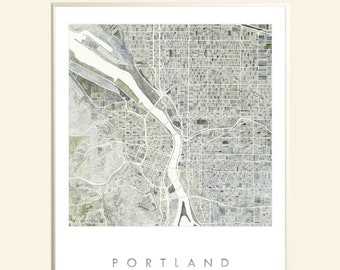 PORTLAND Map Watercolor Print OREGON City Block Plan (Art Print) Anniversary Wedding Graduation Realtor Gift PNW Wall Decor Grey Gray