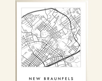 NEW BRAUNFELS Map Street Map Texas City Map Drawing Black and White (Art Print) Wedding Anniversary Gift American Travel Wall Decor