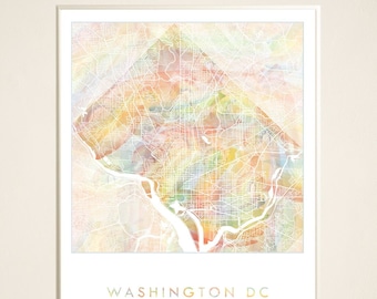 WASHINGTON DC Pride Rainbow Map Watercolor Wash Map Print City Block Plan (Art Print) GW UdC Graduation Wedding Anniversary Realtor