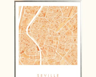 SEVILLE Map Watercolor Print SPAIN City Block Plan (Art Print) European Travel Poster Wedding Anniversary Gift Mediterranean Decor