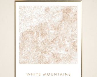 White Mountains New HAMPSHIRE Hand Painted Topographic Map Drawing (Art Print) Trail Hiker Mountain Graduation Wedding Adventurer Map Wall