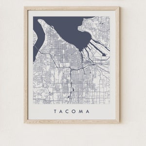 Greater TACOMA Map Street Map WASHINGTON City Map Drawing Blueprint Style (Art Print) Wedding Anniversary Graduation Gift Wall Decor