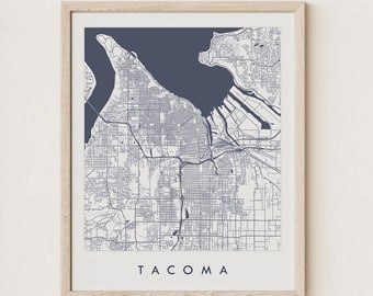 Greater TACOMA Map Street Map WASHINGTON City Map Drawing Blueprint Style (Art Print) Wedding Anniversary Graduation Gift Wall Decor