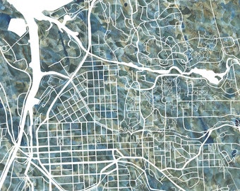 Karte von Ithaka, Stadtbild, Aquarell-Texturmalerei, Stadtplan von New York (Kunstdruck), Cornell-Abschlussfeier