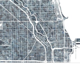 Carte de CHICAGO tissu urbain aquarelle Texture peinture ILLINOIS plan de la ville (impression d'art) Remise des diplômes mariage anniversaire agent immobilier cadeau carte murale wav