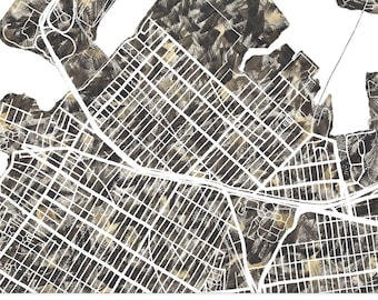 ASTORIA Queens Map Urban Fabric Watercolor Texture Painting New York City Plan (Art Print) Graduation Wedding Anniversary Realtor Gift coal