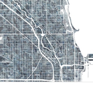 Carte de CHICAGO tissu urbain aquarelle Texture peinture ILLINOIS plan de la ville (impression d'art) Remise des diplômes mariage anniversaire agent immobilier cadeau carte murale wav