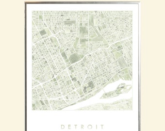 DETROIT Map Watercolor Print MICHIGAN City Block Plan (Art Print) Wedding Anniversary Realtor Moving Gift Great Lakes Detroit River Decor