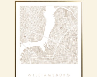 WILLIAMSBURG Greenpoint BROOKLYN Map Watercolor Print New York City Map Block Plan (Art Print) Wedding Realtor Moving Gift NYC Decor