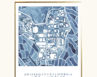 UCLA Campus Hand Painted Watercolor Map (Art Print) University of California Los Angeles University Plan Graduation Gift Collegiate Decor