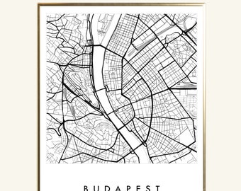 BUDAPEST Map Hand Drawn Street Map HUNGARY City Map Drawing Black and White (Art Print) Wedding Anniversary Gift European Travel Print