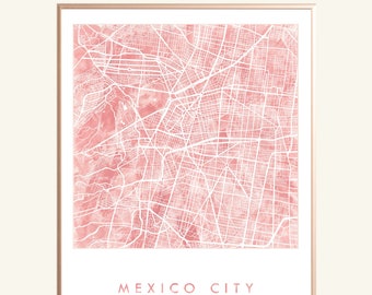 MEXICO CITY Map Watercolor Wash City Block Plan (Art Print) Mexico Mexican Wedding Anniversary Gift Travel Wall Decor