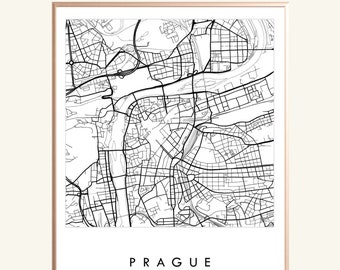 PRAGUE Map Hand Drawn Street Map CZECH REPUBLIC City Map Drawing Black and White (Art Print) Wedding Gift Travel European Wall Decor