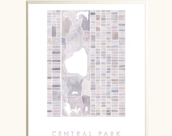 Central Park MANHATTAN Map Hand Painted Watercolor Print NEWYORK City Map Block Plan (Art Print) Wedding Gift Realtor Moving Anniversary NYC