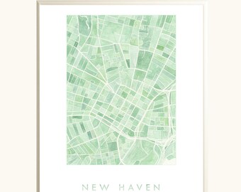 NEW HAVEN Map Hand Painted Watercolor Map CONNECTICUT City Map Block Plan (Art Print) Wedding Gift Anniversary Yale Graduation Wall Art