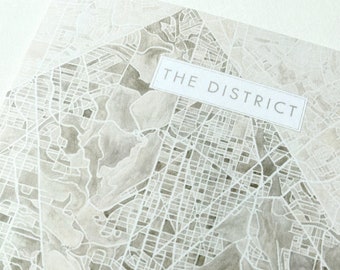 WASHINGTON DC The District Carte de voeux Ville Surnom Aquarelle Plan de la ville Agent immobilier Remerciements Déménagement Professeur Correspondant