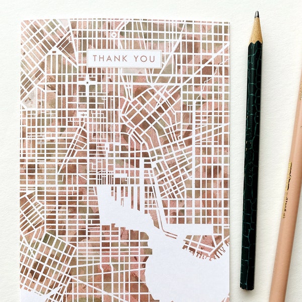 BALTIMORE Maryland Watercolor Wash Map Thank You Card Folded Greeting Card City Map Realtor Thanks Moving Teacher Gift Penpal