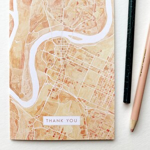CHATTANOOGA Tennessee Bedankkaart Aquarel Stadsplattegrond Gevouwen wenskaart Stadsplattegrond Makelaar Bedankt Bewegende Leraar Cadeau Penvriend