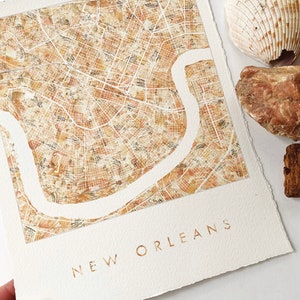 Carte de la NOUVELLE-ORLÉANS Tissu urbain Aquarelle Texture Plan de la ville LOUISIANE (impression d'art) Remise des diplômes Anniversaire de mariage Agent immobilier