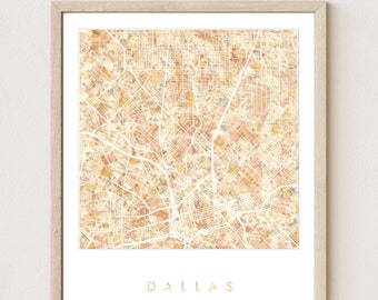 DALLAS carte urbain tissu aquarelle Texture peinture Texas City Plan (impression d’Art) Graduation mariage anniversaire voyage européen cadeau terre