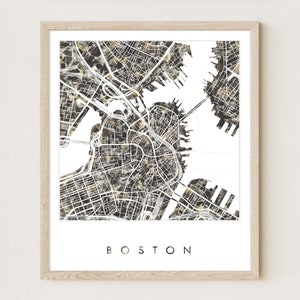 BOSTON Map Urban Fabric Watercolor Texture Painting MASSACHUSETTS City Plan (Art Print) Graduation Wedding Anniversary Realtor Travel Coal