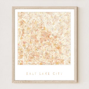 SALT LAKE City Map Urban Fabric Watercolor Texture Painting UTAH City Plan (Art Print) Travel Wedding Anniversary Realtor Moving Gift Earth