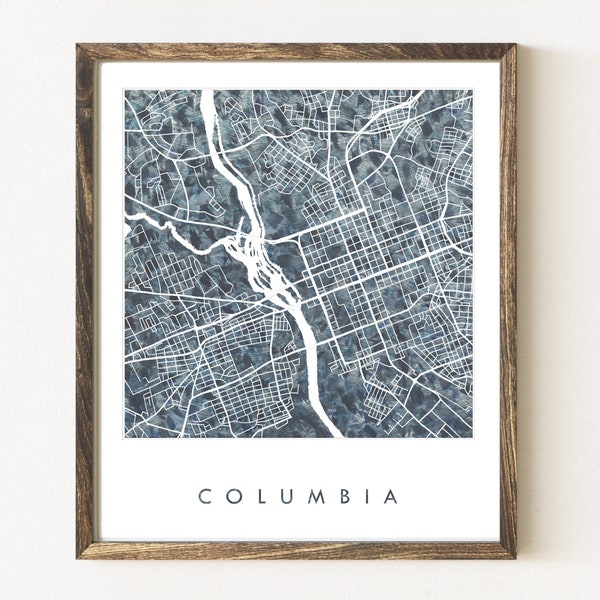 COLUMBIA Map Urban Fabric Watercolor Texture Painting South Carolina City Plan (Art Print) Graduation Wedding Anniversary Realtor waves