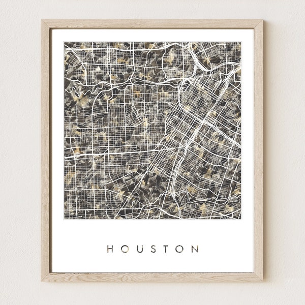 HOUSTON Map Urban Fabric Watercolor Texture Painting Texas City Plan (Art Print) Graduation Wedding Anniversary Realtor Gift coal
